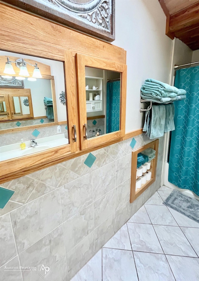 bathroom with tile patterned flooring