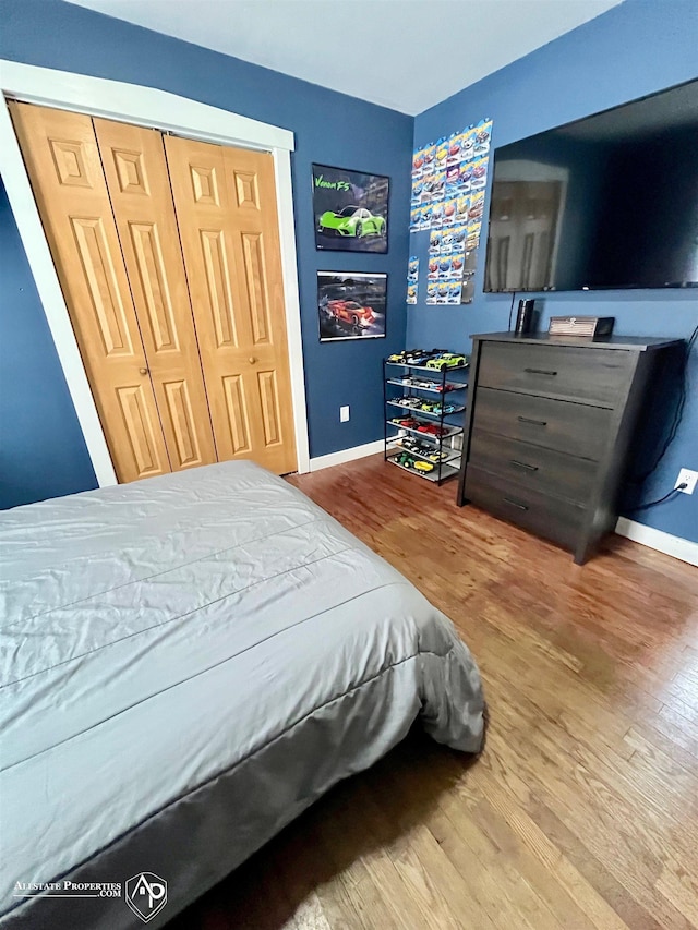 bedroom with a closet and wood-type flooring