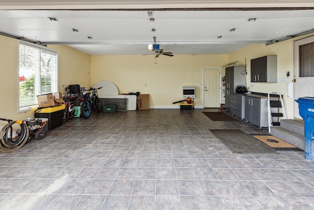 garage with heating unit and a garage door opener