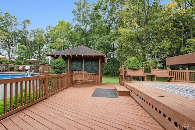 wooden terrace with a gazebo