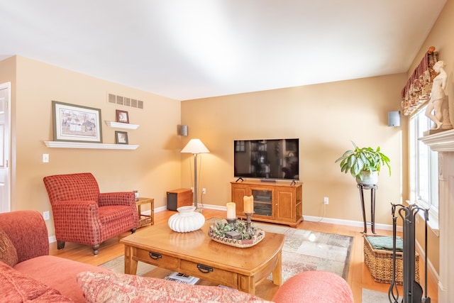 living room featuring light hardwood / wood-style flooring