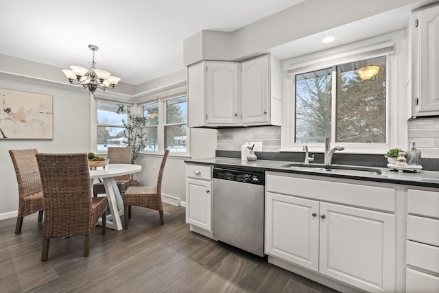 kitchen featuring white cabinets, dishwasher, and sink