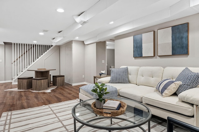 living room with hardwood / wood-style floors