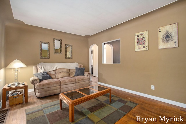 living room with hardwood / wood-style flooring