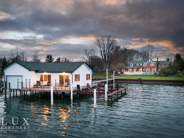 view of dock with a water view