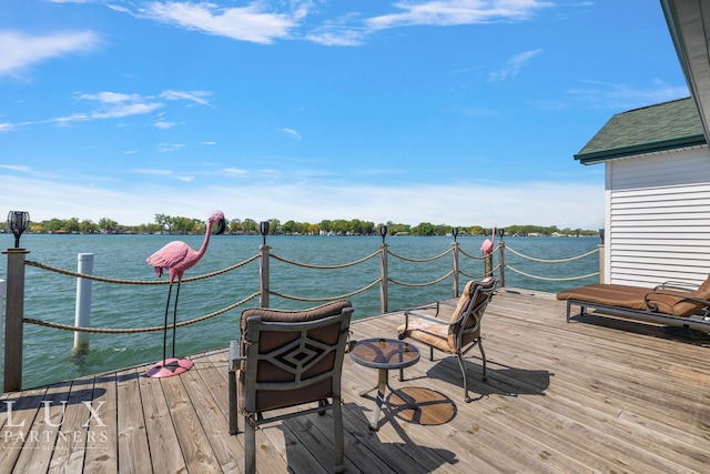 dock area featuring a water view