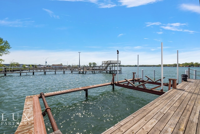 dock area with a water view