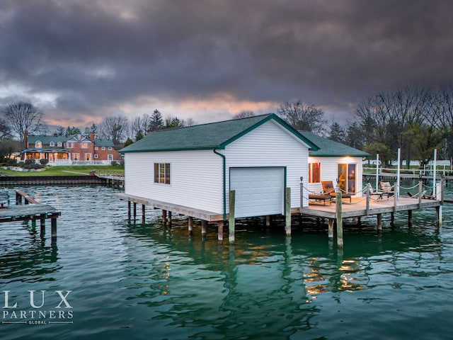 dock area with a water view