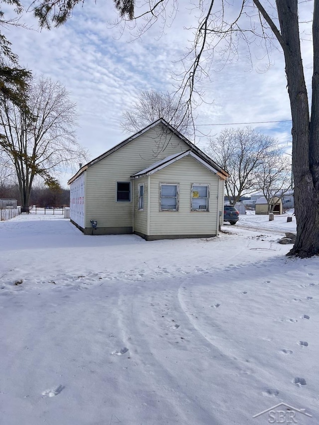 view of snow covered exterior