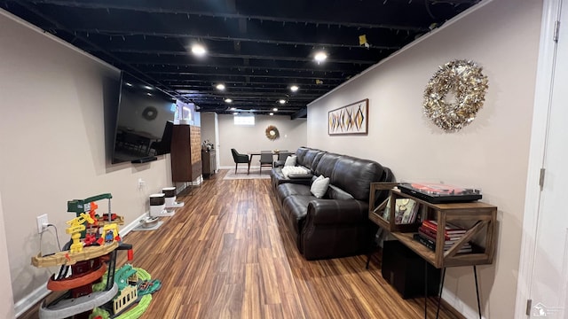 living room with hardwood / wood-style flooring