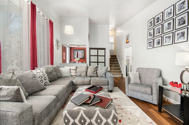 living room with hardwood / wood-style floors