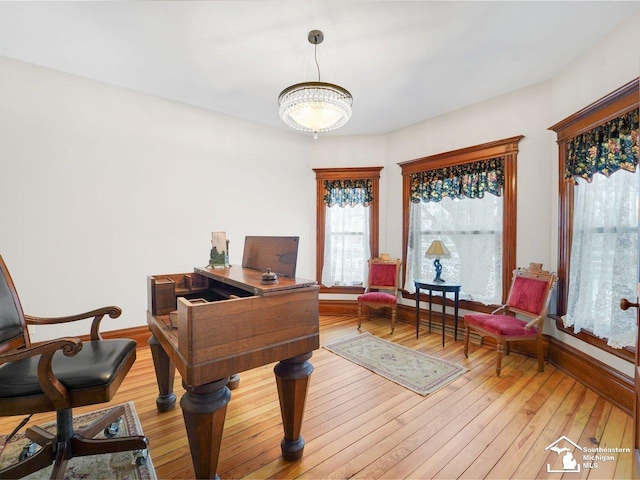 office space with light hardwood / wood-style flooring