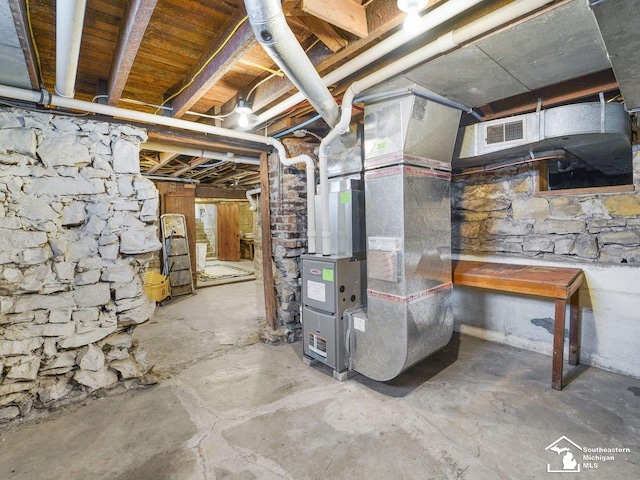 basement with heating unit