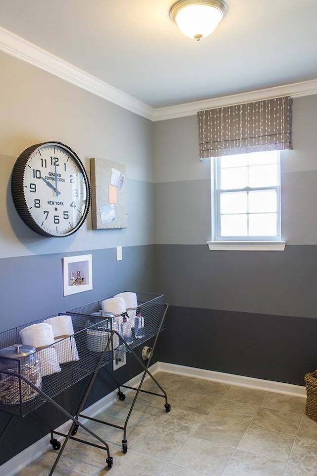 home office with crown molding