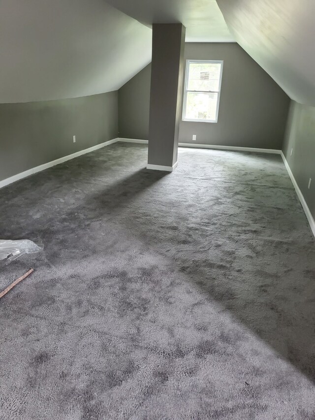 additional living space with dark carpet and lofted ceiling