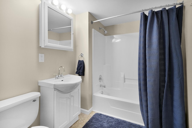 full bathroom with vanity, toilet, tile patterned flooring, and shower / tub combo