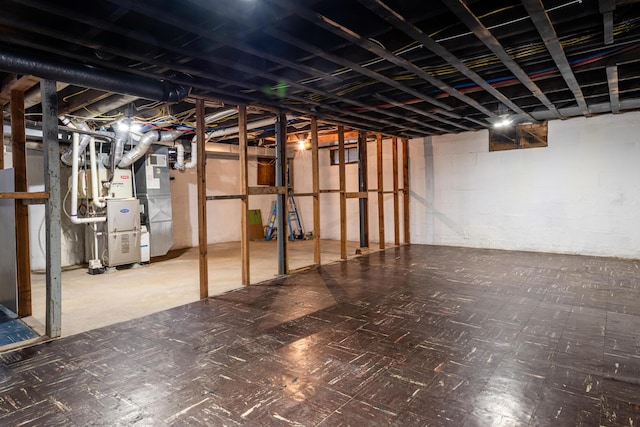 basement with heating unit