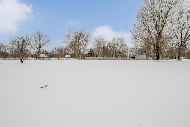 view of yard layered in snow