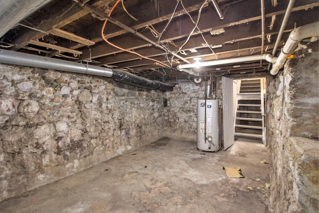 basement featuring gas water heater