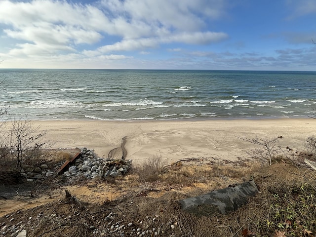 view of water feature with a view of the beach