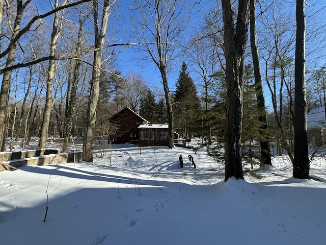 view of yard layered in snow