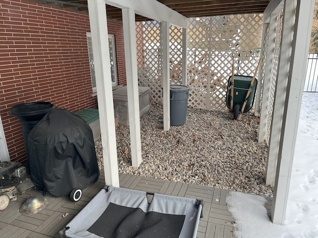 view of patio / terrace featuring grilling area and a deck