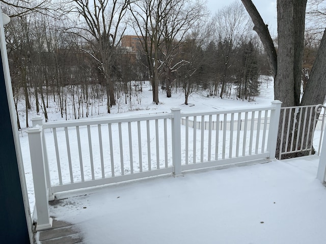 view of snow covered patio