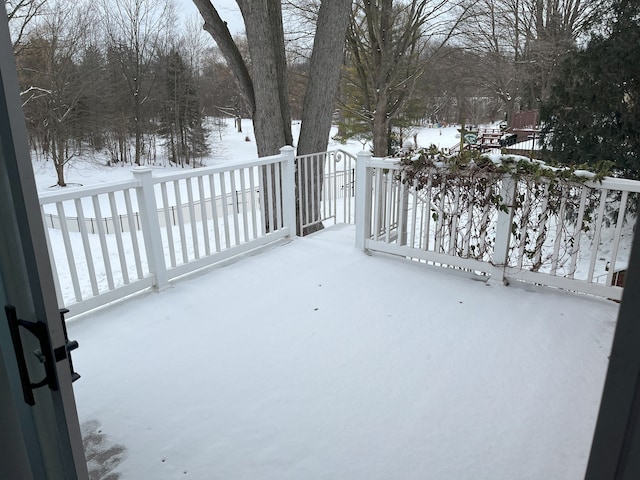 view of snow covered patio