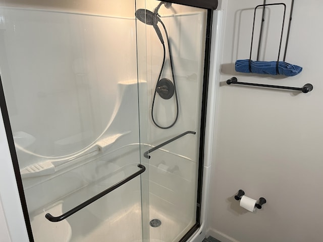 bathroom featuring a shower with shower door