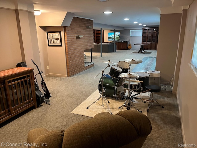 43 W Breitmeyer, Mount Clemens, MI 48043 - carpeted living room featuring baseboards, a fireplace, and recessed lighting