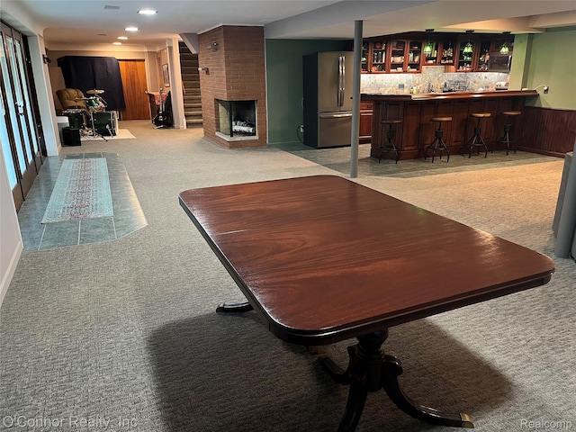 43 W Breitmeyer, Mount Clemens, MI 48043 - living area featuring light carpet, bar area, recessed lighting, and a fireplace