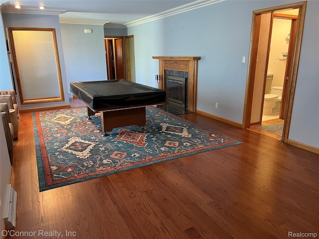 43 W Breitmeyer, Mount Clemens, MI 48043 - game room featuring wood finished floors, a fireplace, billiards table, baseboards, and ornamental molding