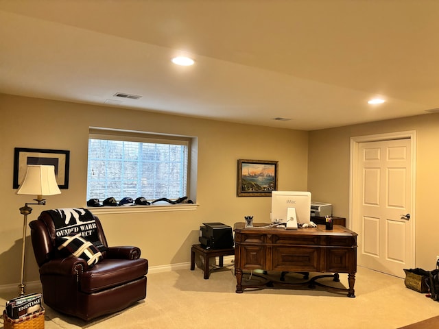 office featuring light colored carpet