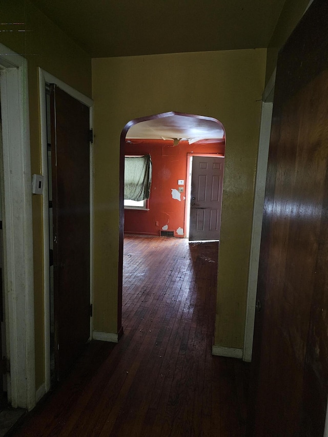 hall with dark wood-type flooring