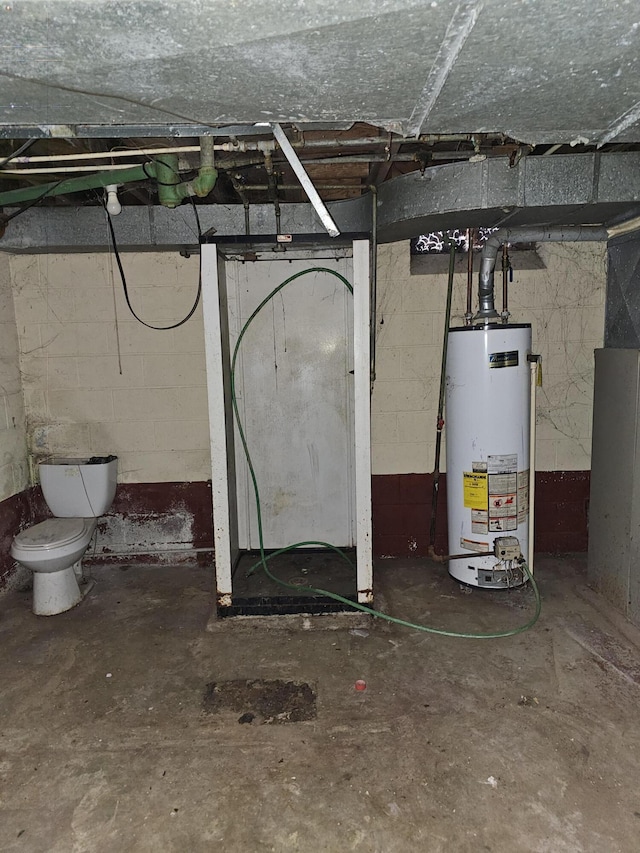 basement featuring gas water heater