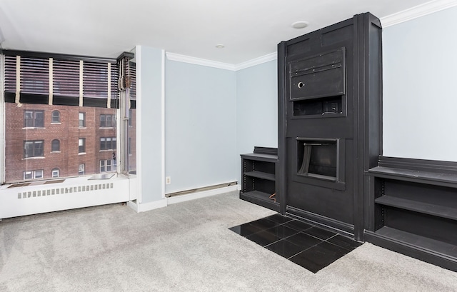 8200 E Jefferson Ave Unit 1811, Detroit, MI 48214 - interior space featuring radiator, crown molding, and carpet flooring
