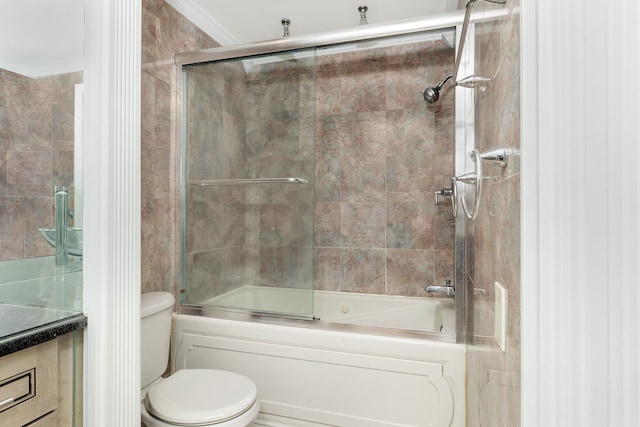 8200 E Jefferson Ave Unit 1811, Detroit, MI 48214 - bathroom with enclosed tub / shower combo, crown molding, and toilet