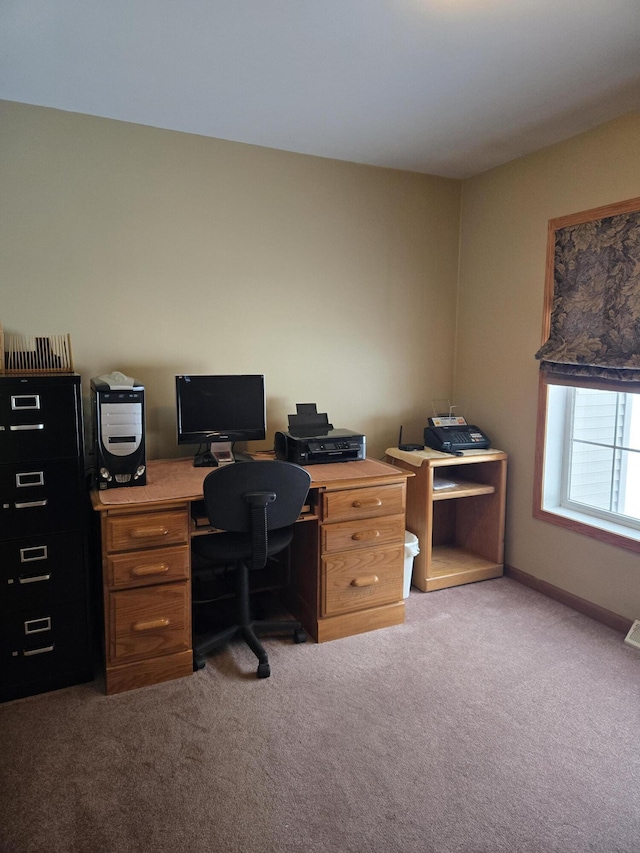 view of carpeted home office