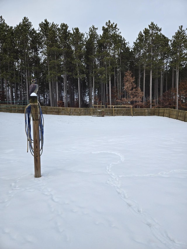 view of yard layered in snow