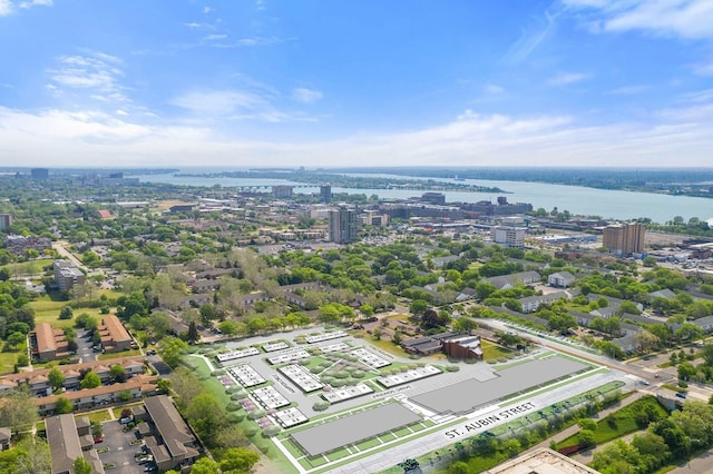 aerial view with a water view