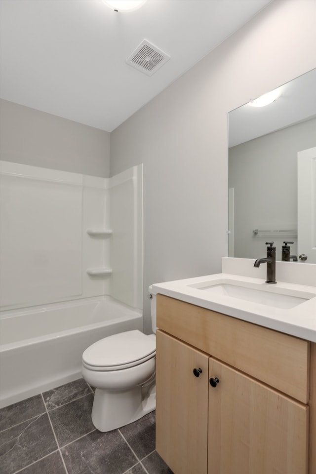 full bathroom with toilet, shower / bathtub combination, and vanity