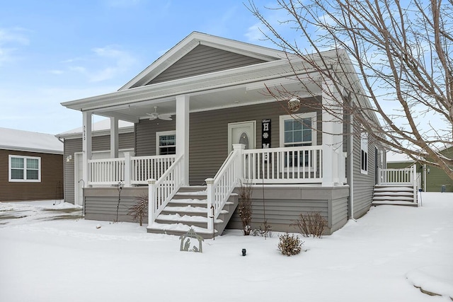 view of front of house featuring ceiling fan and a porch