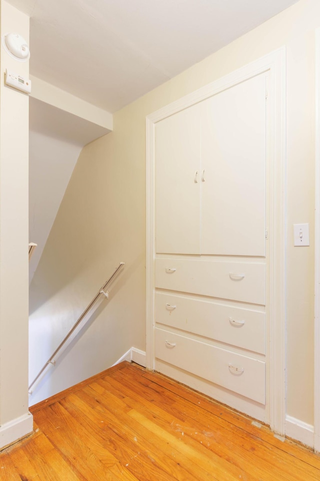 walk in closet with light wood-type flooring