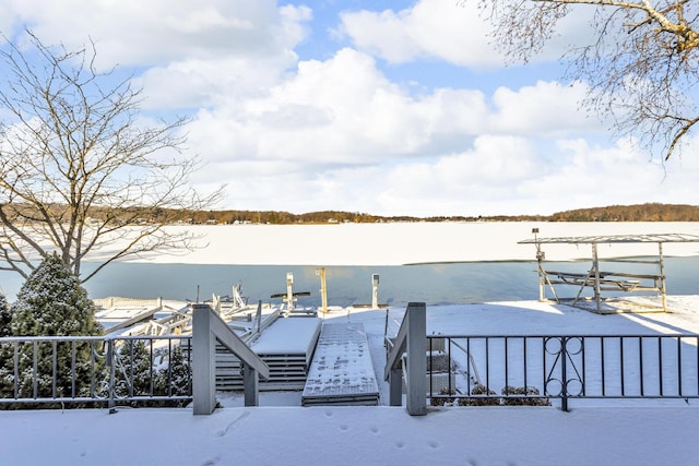 view of dock featuring a water view