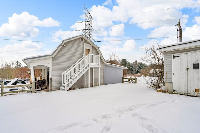 view of snow covered exterior