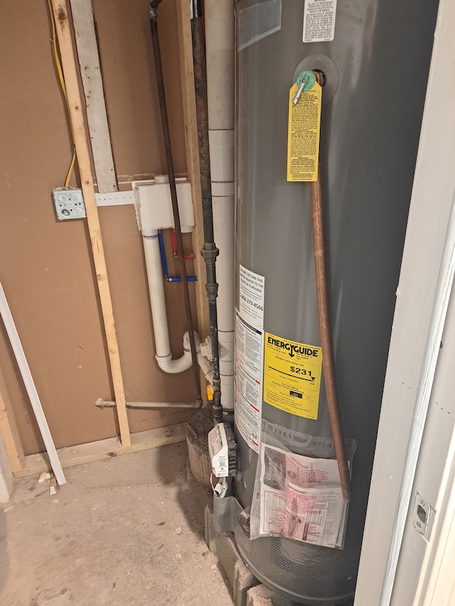 utility room with gas water heater