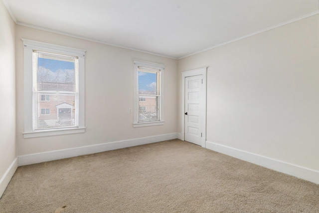 carpeted spare room featuring a wealth of natural light and crown molding