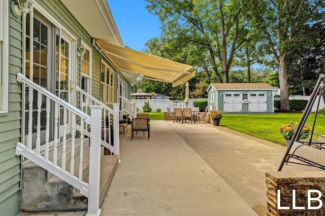 view of patio / terrace with a storage unit