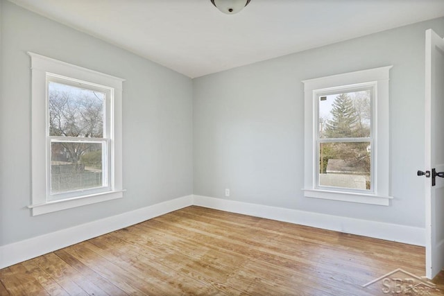 empty room with a wealth of natural light and light hardwood / wood-style floors