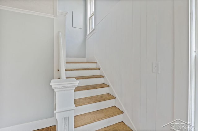 staircase featuring hardwood / wood-style floors